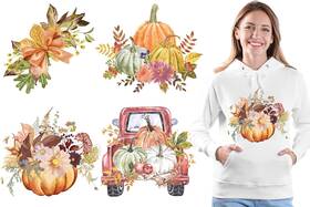 Wh4704 Whaline 4pcs Thanksgiving Fall Iron On Transfers Patches 9.5 Inch Pumpkin Patte