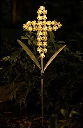 Hh97183 Ws White Cross Garden Stake Solar Lights Metal Hydrangea Memorial