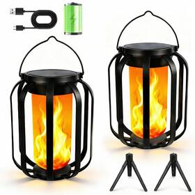 Slo002 Xavbrysw Solar Lanterns Outdoor Lights 2 Pack Flickering Flame Garden With M