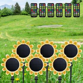 11sgl002-sunflowerx6 Yescom 6pcs Sunflower Solar Lights Ip68 Pathway 16 Colors Remote Stake