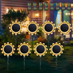 11sgl002-sunflowerx8 Yescom 8pcs Sunflower Solar Lights Ip68 Pathway 16 Colors Remote Stake