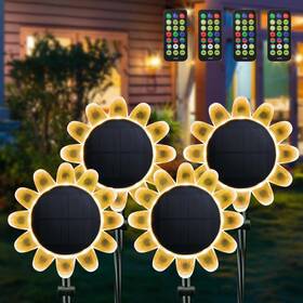 Ip68 Yescom 767571320547 4pcs Sunflower Solar Lights Pathway 16 Colors Remote Stake