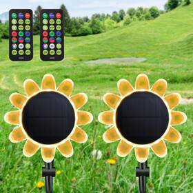 Ip68 Yescom 767571320554 2pcs Sunflower Solar Lights Pathway 16 Colors Remote Stake