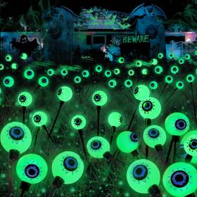 B0f7xdyz16 Yiqu 2-pack Halloween Solar Eyeball Lights 12 Led Green Eye Outdoor Decor