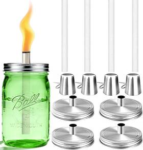 Ytk001 Yitee Mason Jar Tabletop Torch Kits 4 Pack Longlife Fiberglass Wicks Stainless S