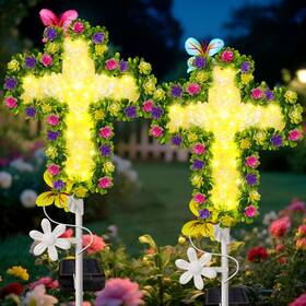 B0fb89my18 Yjfwal 2 Pack Solar Flower Cross For Cemetery Grave Decorations Sol