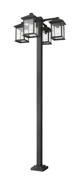 531-4-536p-bk Z-lite 531-4-536p Black Portland 99 Inch H Outdoor Four Lantern Head Post Light