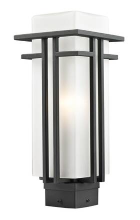 549phm-bk Z-lite 549phm Black Abbey 1-light Outdoor Post Light With Matte Opal Shade