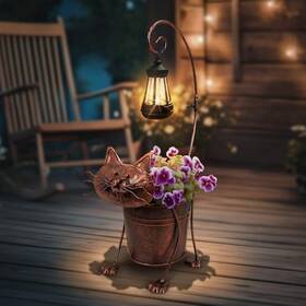 Pot-001 Ze Xin Da Solar Lights Outdoor With Planter Pot Metal Cat Lamp Post
