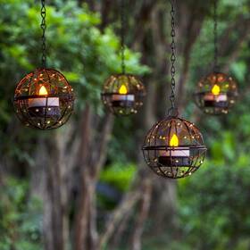 Zhongxin 840432019580 Solar Lights Outdoor Hanging Lanterns Beaded Copper Wire Ball Candle Holder