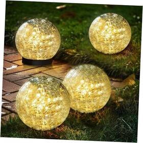 Zyuan88 739804565223 Solar Garden Lights Outdoor Waterproof Cracked Glass Ball 4 Pack Warm White