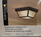 Portfolio, Black Outdoor Dimmable Flush Mount Light White Frosted Shade. Fixed Price $40.00.
