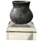 Vintage Miniature Black Terracotta Jar Vase With Pixie Glass Stand 4 Tall. Fixed Price $28.00.
