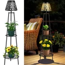2 Pack 45.5'' Outdoor Floor Lamps With Tier Plant Stand, Solar Powered Meta.... Fixed Price $105.43.