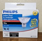 Pack Of New Philips Indoor/outdoor Flood 50W MR16 GU5.3 Base 12V Light Bulbs. Fixed Price $20.00.