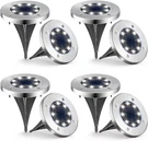 8 Pack Solar Ground Lights, Outdoor Waterproof Garden Decor, Disk. Fixed Price $50.93.