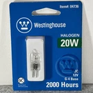 Westinghouse Halogen 20W 12 Volt Pin G-4 Base Light Bulb #04736 2000 Hours New. Fixed Price $10.36.