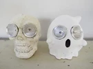 Set 2 Greenbrier Cement Skull And Ghost Led Solar Powered Light Halloween Decor. Fixed Price $7.19.
