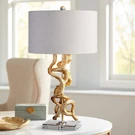 Modern Table Lamp 28 1/2" Tall Bright Gold Leaf Oatmeal Shade Living Room House. Fixed Price $420.00.