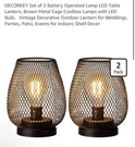 Decorkey Set Of 2 Battery Operated Lamp Led Table Lantern, Metal Cage Cordless. Fixed Price $9.50.
