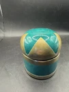 Vtg Moroccan Blue Teal Pottery Bowl Jar Handmade Trinket Box & Lid Brass Accent. Fixed Price $15.75.