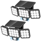 Wdtpro 2 Pack Solar Flood Lights 3500LM Upgrade Glass Panel Motion Sensor 3-HEAD. Fixed Price $66.56.