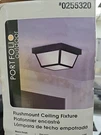 Portfolio, Black Outdoor Dimmable Flush Mount Light White Frosted Shade. Fixed Price $49.99.