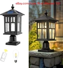 Lamp Post Light 19 Inch Solar With Remote Control, Seeded Glass Shade, Black,. Fixed Price $99.00.