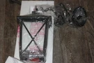 Luminzone Black Outdoor Square Lantern "x" Pendant Light Chandelier Seeded Glass. Fixed Price $65.00.