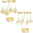 2PCS Rotary Candle Holder Spinning Tea Gold Christmas Tree & Reindeer. Fixed Price $25.32.