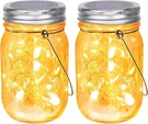 Solar Mason Jar Lights - Set Of 2 Magical Patio In Glass Lanterns Hang. Fixed Price $16.90.