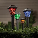 Set Of 6 Solar Powered Black Color Changing Led Garden Pathway Stakes. Fixed Price $29.99.