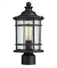 Jazava XE229P Bk 14.9 Black Outdoor Pier Mount Light Seeded Glass E26. Fixed Price $49.00.