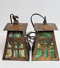 Pair Vintage Hammered Copper Mission Arts Hanging Lights Craftsman Porch. Fixed Price $495.00.
