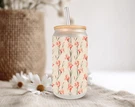 Gladiolus Garden Frosted Glass Can W Bamboo Lid 16 Oz Floral Cup By Mugzan. Fixed Price $17.99.