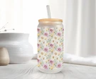 Garden Of Daisies Frosted Glass Can With Bamboo Lid 16 Oz Cup By Mugzan. Fixed Price $17.99.