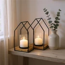 Homeroots 608561 Black & Brown Distressed Geometric Metal Tabletop Lantern Ca.... Fixed Price $84.23.