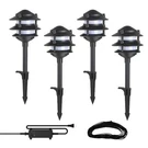 Hampton Bay 4-PACK Elmore 18-LUMEN Low Voltage Black Led Landscape & Transformer. Fixed Price $87.99.
