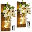Set Of 2 Mason Jar Sconces Rustic Hanging Wall Lights Dimmable Timer Home Decor. Fixed Price $24.87.