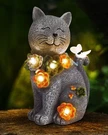 Vuees Solar Cat Garden Statue Outdoor Decor, 6 Led Flowers Butterfly Figurine. Fixed Price $48.59.