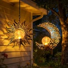 Solar Hanging Sun And Moon Lights 2 Pack Bronze Metal Lanterns Outdoor Garden. Fixed Price $59.99.