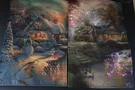 Two Thomas Kinkade Fiber Optic Garden Flags With Pole Auto On And Off Yard Decor. Fixed Price $30.95.