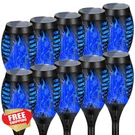 Aounq 10 Pack Blue Solar Torch Lights Outdoor Flickering Flame Garden Decor. Fixed Price $44.99.