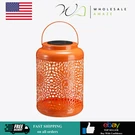 Solar Lantern Orange Metal Cutout Scrollwork Outdoor Hanging Light. Fixed Price $24.99.