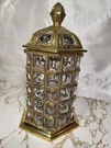 Ornate Hexagonal Brass Caged Glass Apothecary Jar With Finial Lid - Vintage. Fixed Price $80.75.