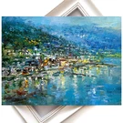 Original Oil Painting Night Sity Lights Seashore Impasto 5.8X7.8IN Landscape. Fixed Price $90.00.
