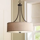 Oil Rubbed Bronze Drum Pendant Chandelier 19 1/2" Linen Shade Dining Room House. Fixed Price $249.99.