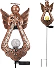Angel Solar Lights Stake With Crackle Glass Globe Waterproof, Metal Garden Decor. Fixed Price $30.62.