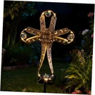 Solar Power Cross Stake Warm White Color Florals Lights Garden Decor. Fixed Price $45.05.