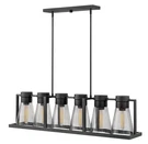 Hinkley Six Light Linear Chandelier With Smoked Glass Shades, Black Finish,. Fixed Price $844.00.